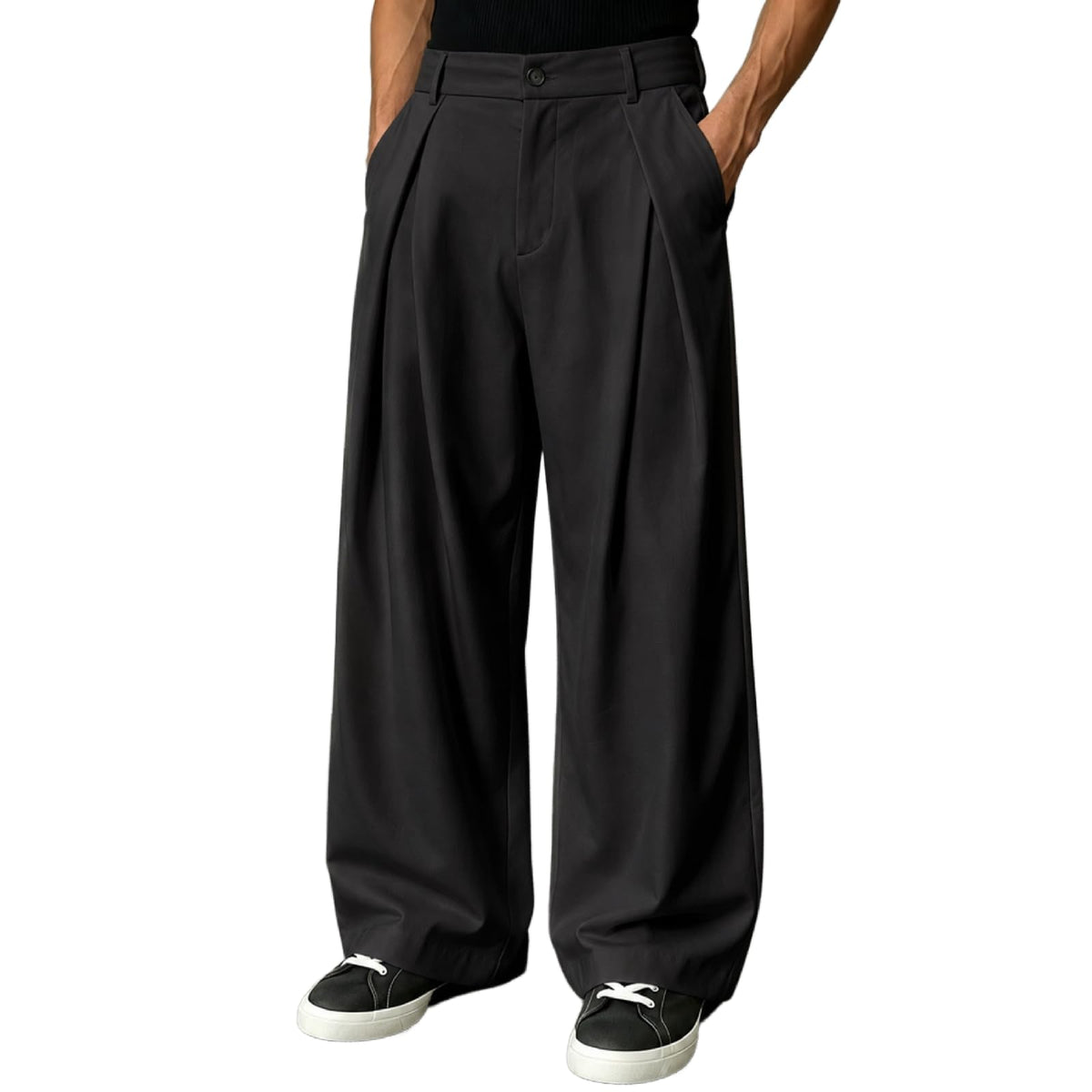 Percle Mens Baggy Casual Pants Elastic Back Waist Pleated Wide Leg Slacks