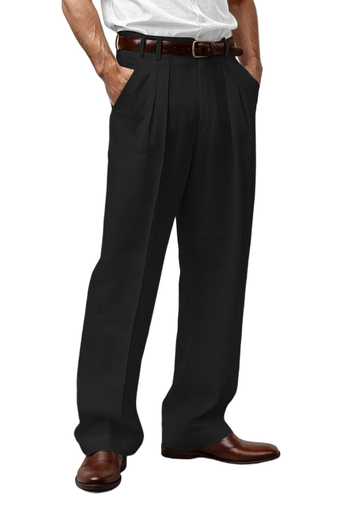 Mens Linen Blend Pants Pleated Front Relaxed Fit Trousers