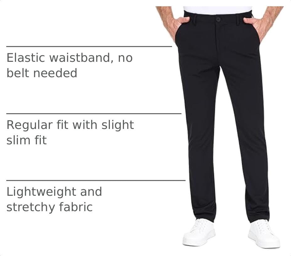 Mens Golf Pants Work Dress Pants 30"/32"/34" Lightweight Travel Trousers Stretch Business Casual Slacks with Pockets