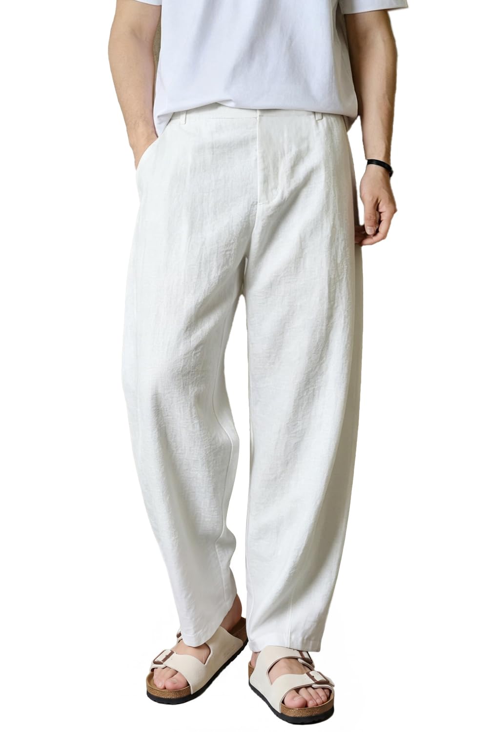 Heyfanee Linen Pants Men Casual Summer Beach Pleated Trousers Loose Fit