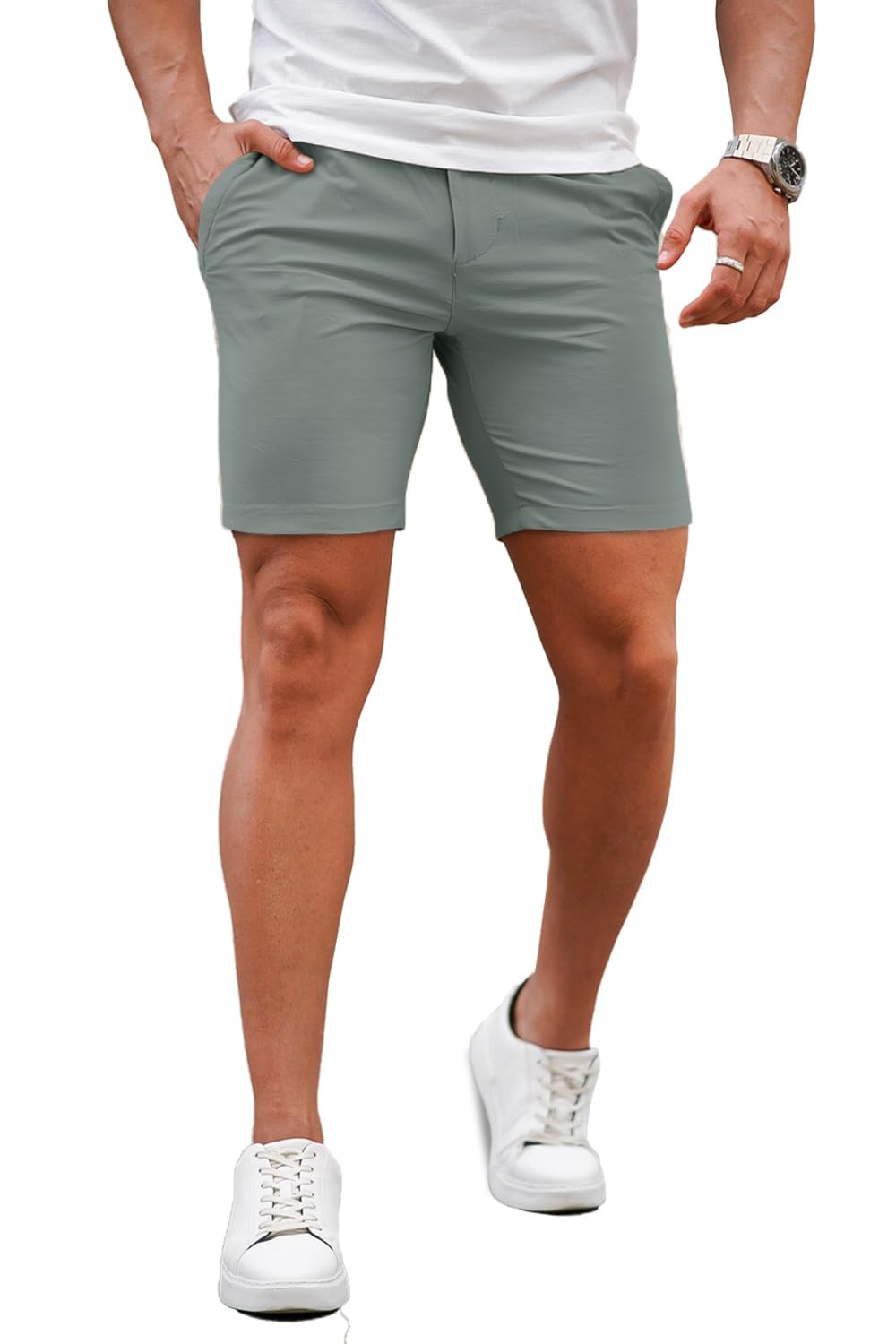 GINGTTO Mens Slim Fit Shorts Stretch Tapered Leg Skinny Chinos 5" 7"