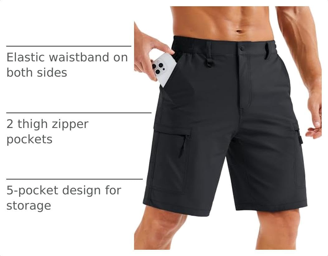 MAGCOMSEN Men's Hiking Cargo Shorts Quick Dry Lightweight 9" Golf Shorts Summer Casual Work Outdoor with 5 Zipper Pockets