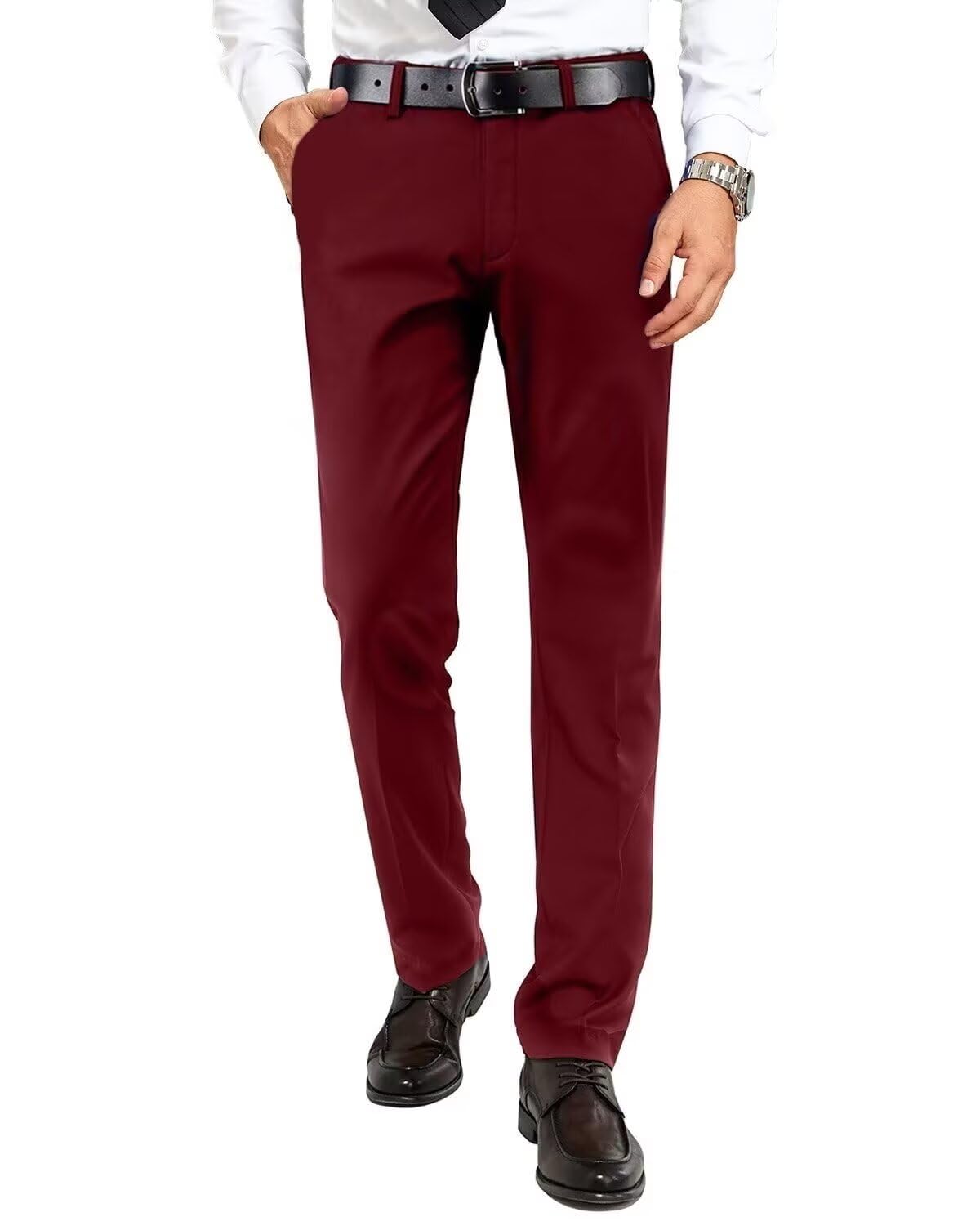 Men's Dress Pants Slim Fit Expandable Waist Tuxedo Trousers Formal Suits