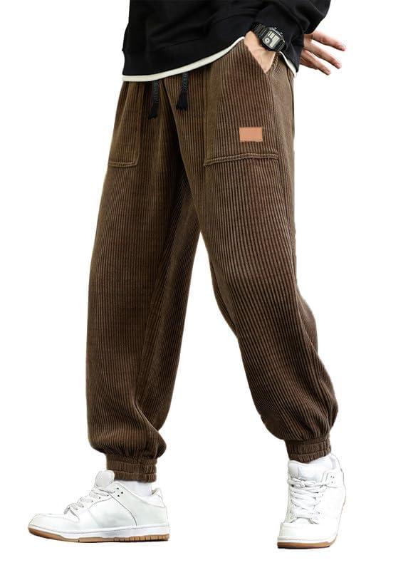 JMIERR Mens Corduroy Drawstring Sweatpants Casual Joggers Relaxed Fit Pants