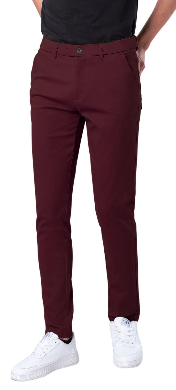 Plaid&Plain Men's Skinny Stretchy Khaki Pants Colored Pants Slim Fit Slacks Tapered Trousers