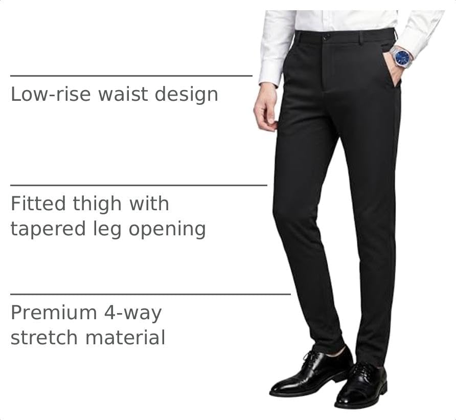 WEEN CHARM Men’s Stretch Dress Pants Skinny Slim Fit Suit Pants Business Causal Lightweight Pant