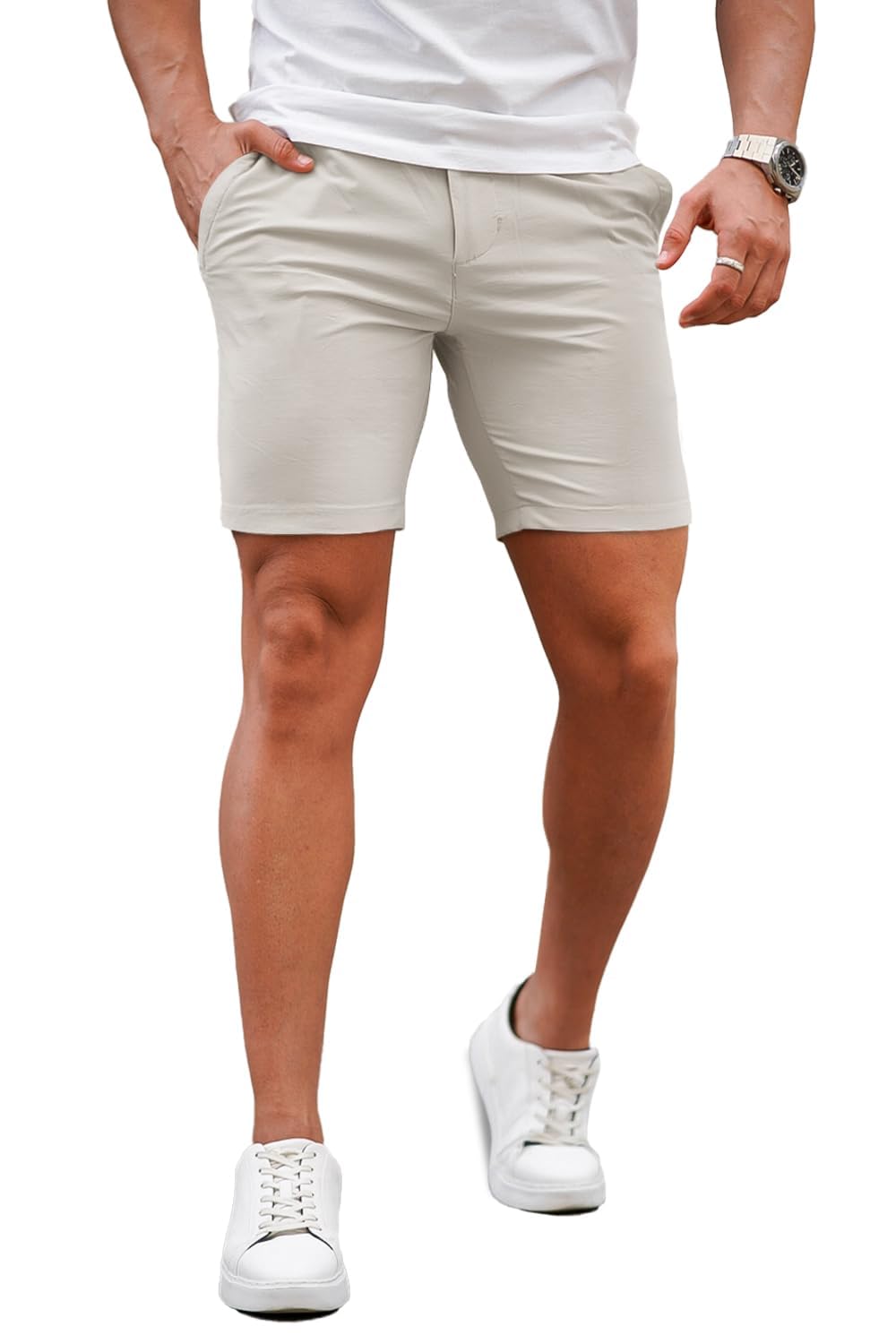 GINGTTO Mens Slim Fit Shorts Stretch Tapered Leg Skinny Chinos 5" 7"