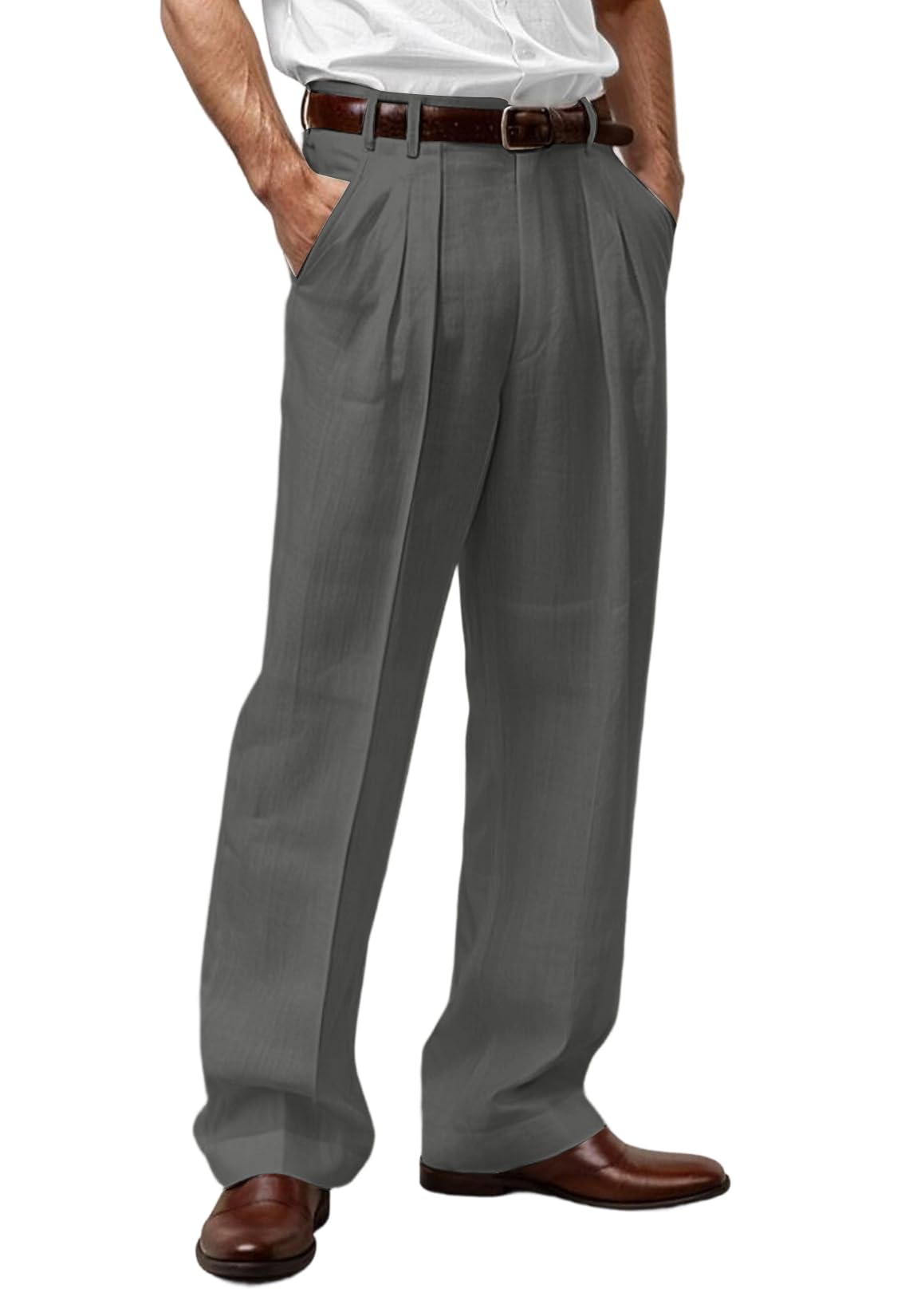Mens Linen Blend Pants Pleated Front Relaxed Fit Trousers