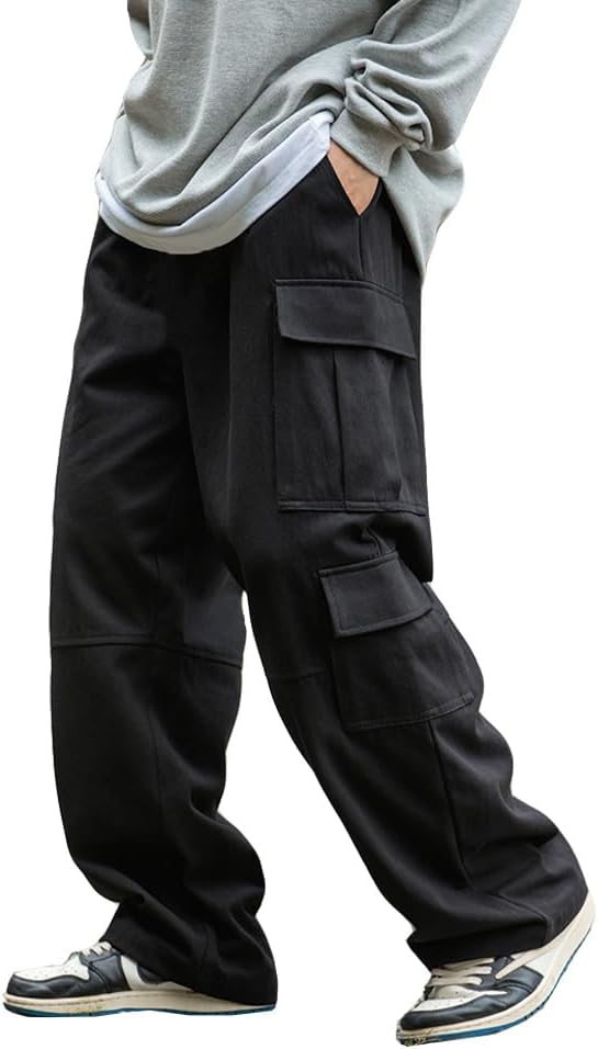 THWEI Men's Baggy Cargo Pants Casual Drawstring Trouser