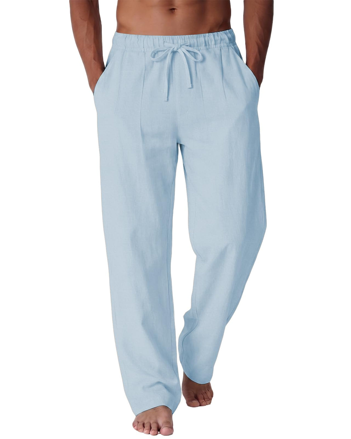 Men's Cotton Linen Pants Casual Summer Beach Lightweight Pants with Pockets