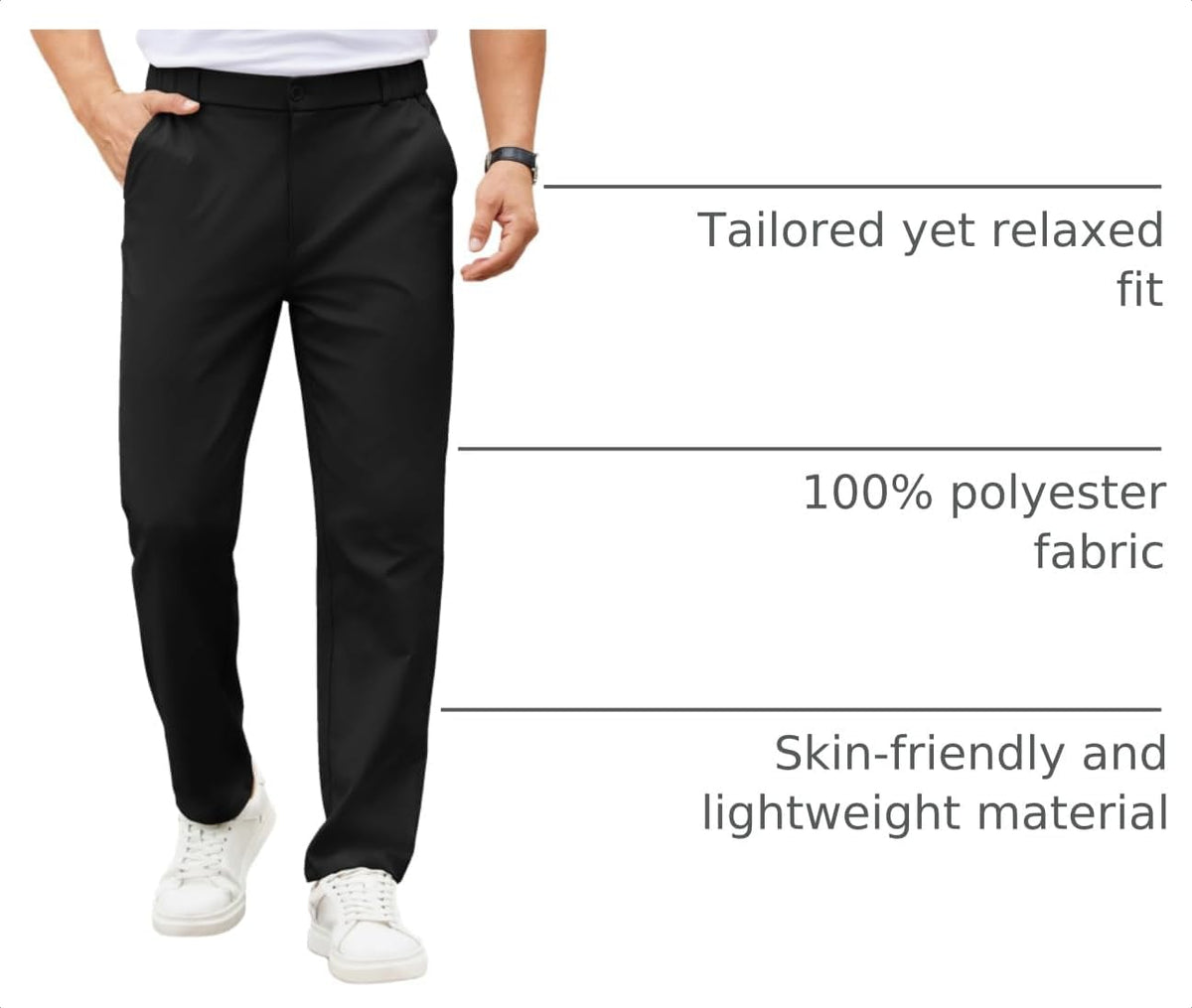 COOFANDY Mens Casual Chino Pants Elastic Waist Classic-Fit Dress Slacks