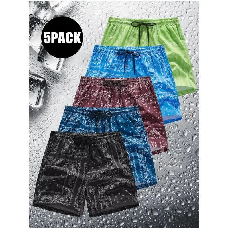 Men's Cashew Flower Pocket Casual Shorts, Regular Fit Drawstring Waist Menswear Bottoms for Daily Outdoor Wear, All-Season Casual Men's Shorts