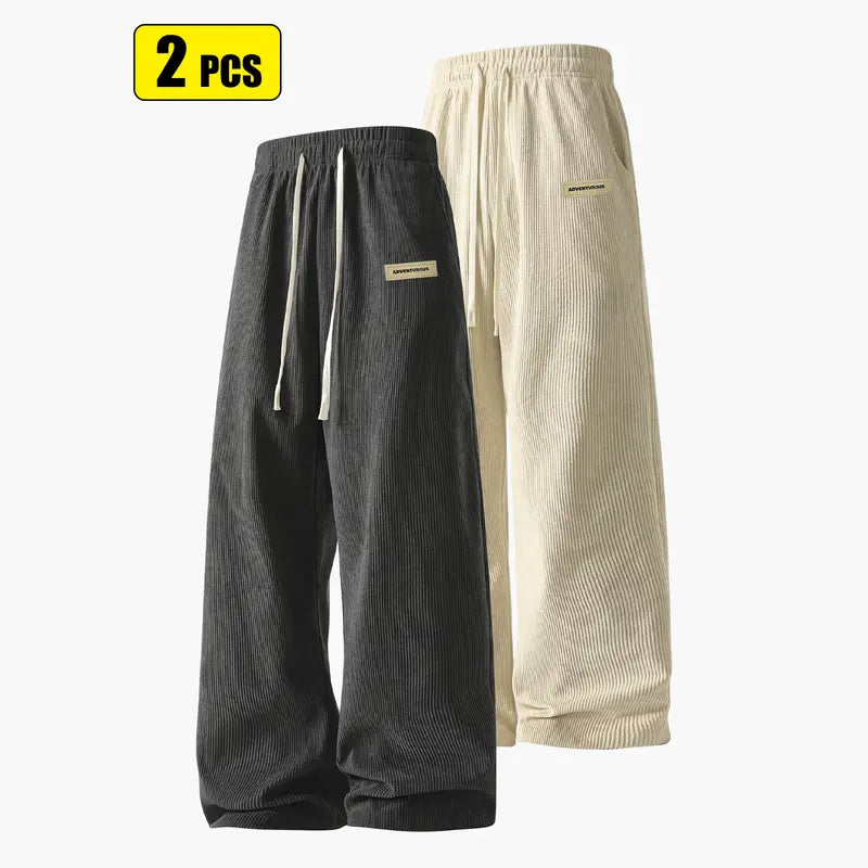 Men’s corduroy casual long pants for spring and autumn, elastic drawstring waist, loose straight fit, breathable and skin-friendly, comfortable everyday men’s trousers.