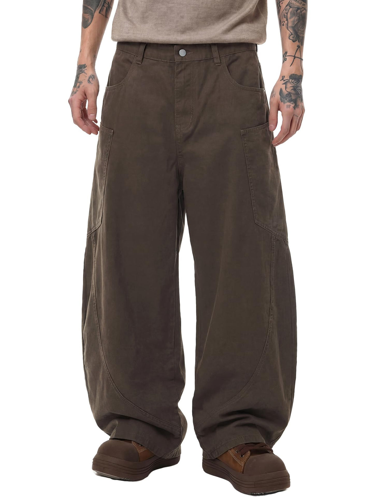 Mens Wide Leg Pants Elastic Waist Pants Pleated Loose Trendy Long Trousers