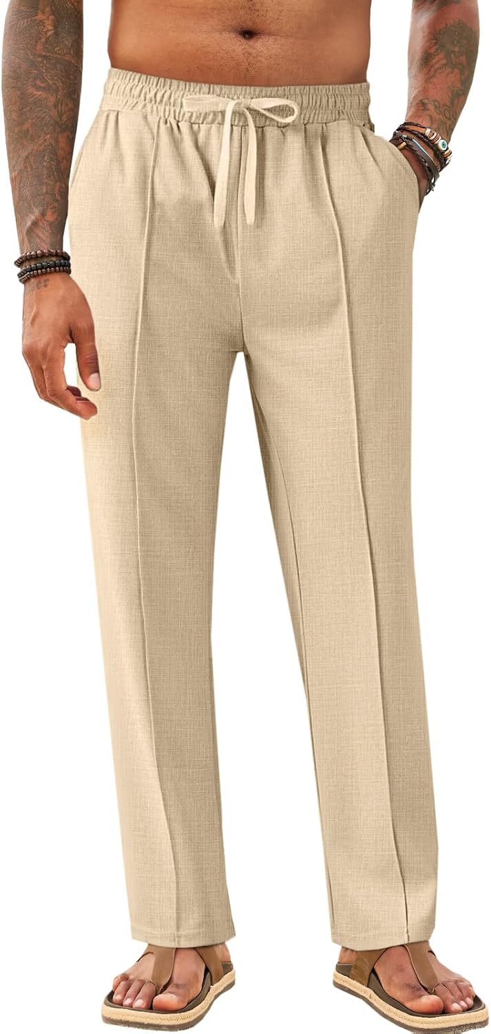 Makkrom Mens Casual Pants Lightweight Summer Beach Dress Pants