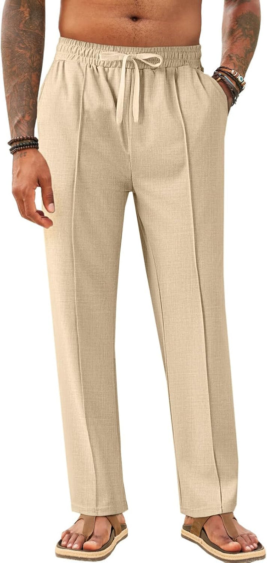Makkrom Mens Casual Pants Lightweight Summer Beach Dress Pants