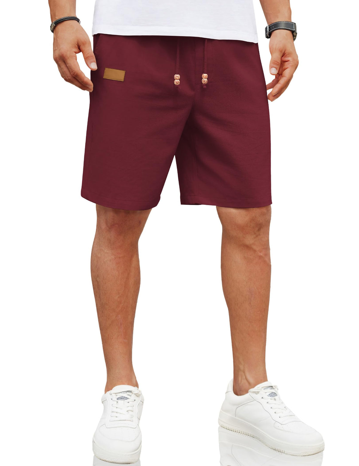 COOFANDY Men Linen Beach Shorts Casual Drawstring Summer Vacation Shorts