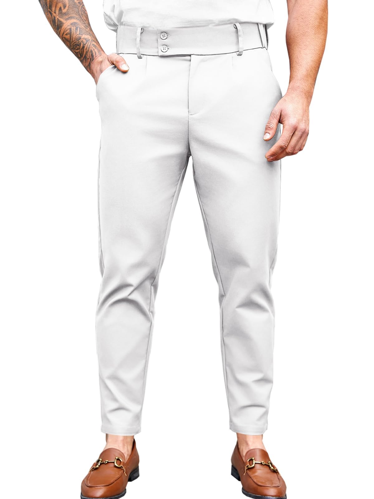 Mens Chino Pants Slim Fit Stretch Skinny Tapered Dress Pant Casual Trousers