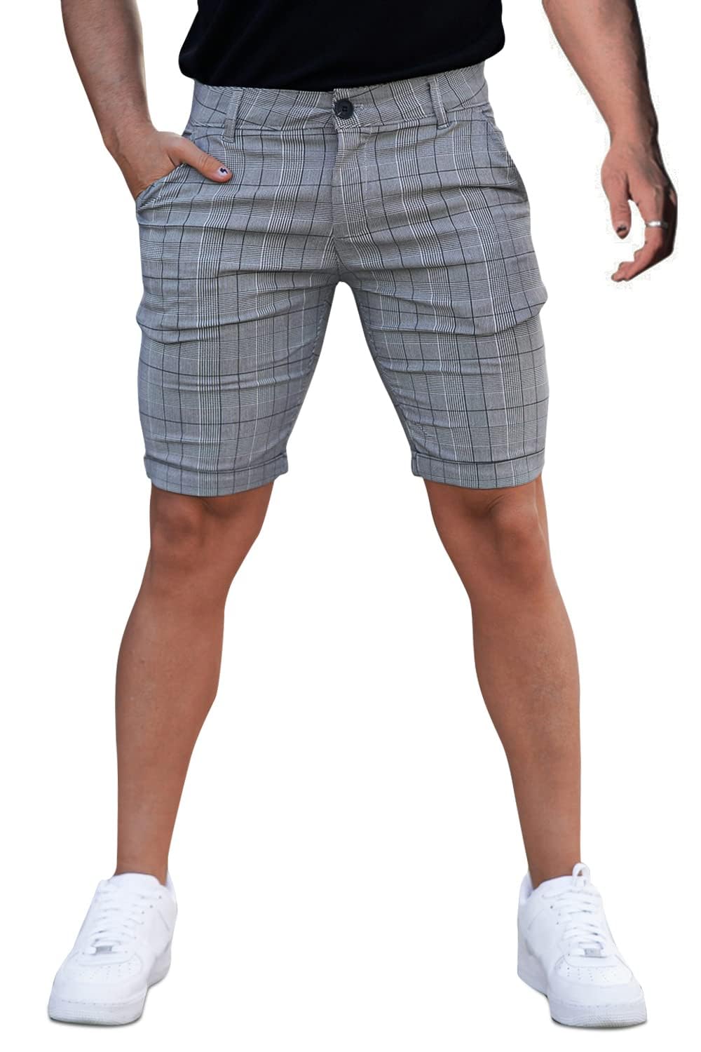 GINGTTO Mens Slim Fit Shorts Stretch Tapered Leg Skinny Chinos 5" 7"