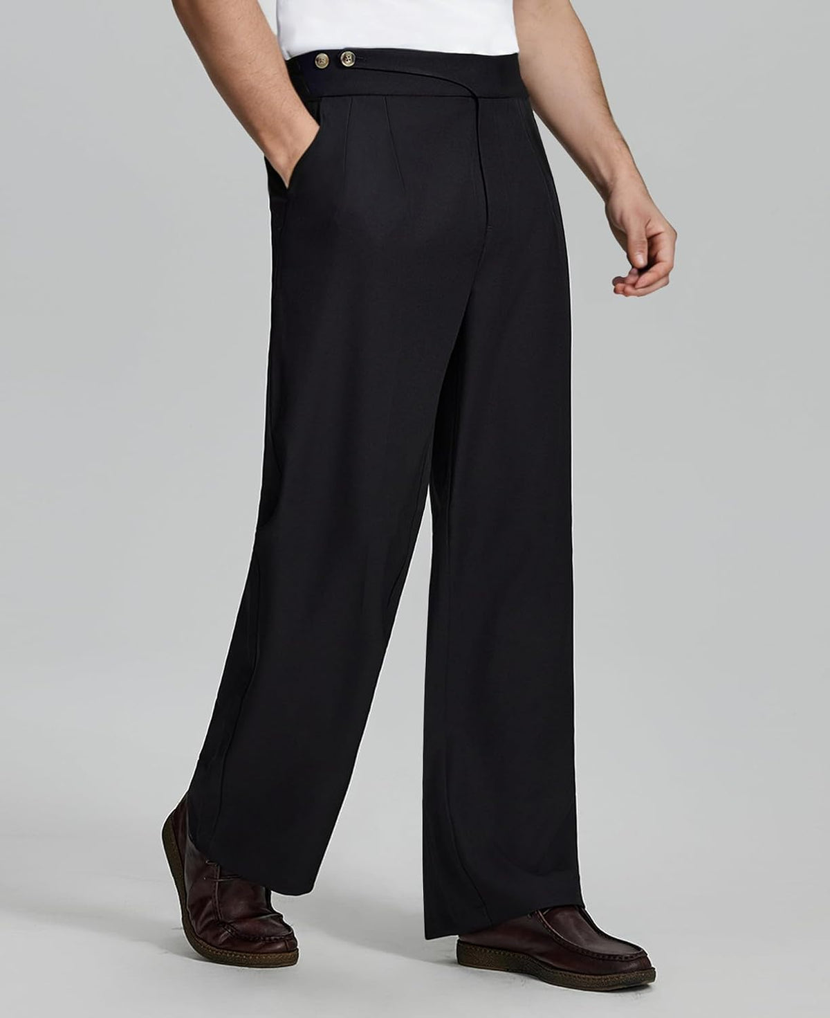 Susclude Mens Baggy Dress Pants Old Money Vintage Pleated Wide Leg Pants Summer Casual Slacks Relaxed Fit Trousers