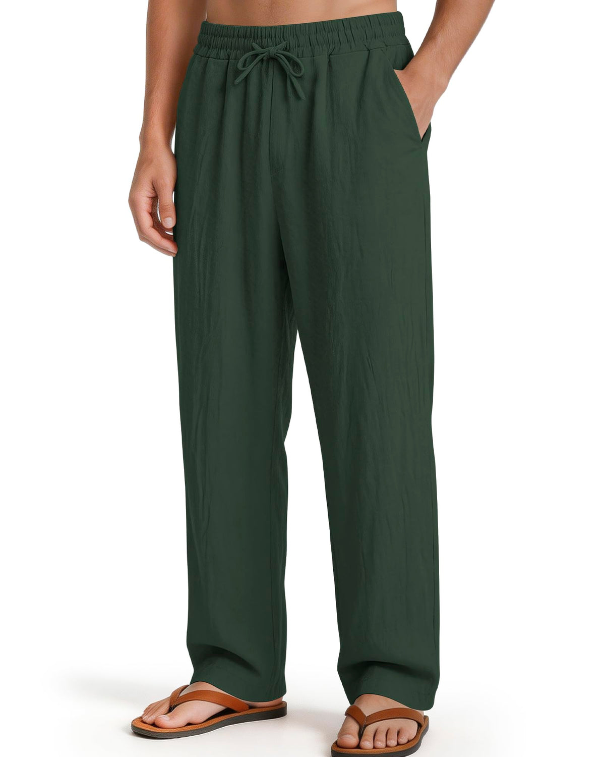 Men's Casual Pants Elastic Waist with Drawstring Loose Fit Beach Summer Trousers for Travel and Lounge Wear