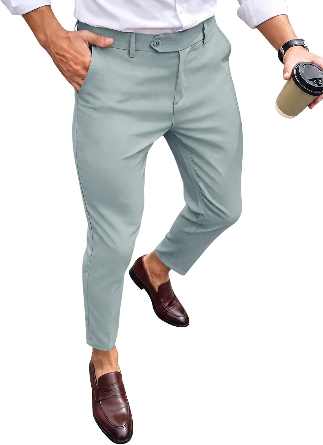 Runcati Mens Slim Fit Dress Pants Casual Stretch Skinny Trousers 30"/32"