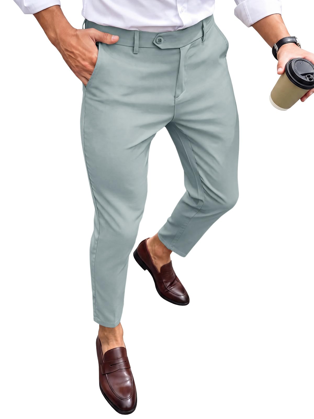 Runcati Mens Slim Fit Dress Pants Casual Stretch Skinny Trousers 30"/32"