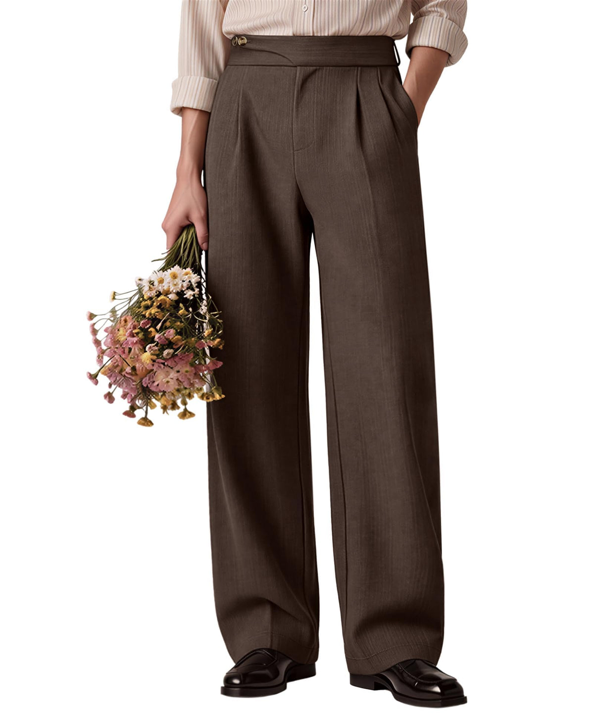 Susclude Mens Baggy Dress Pants Old Money Vintage Pleated Wide Leg Pants Summer Casual Slacks Relaxed Fit Trousers