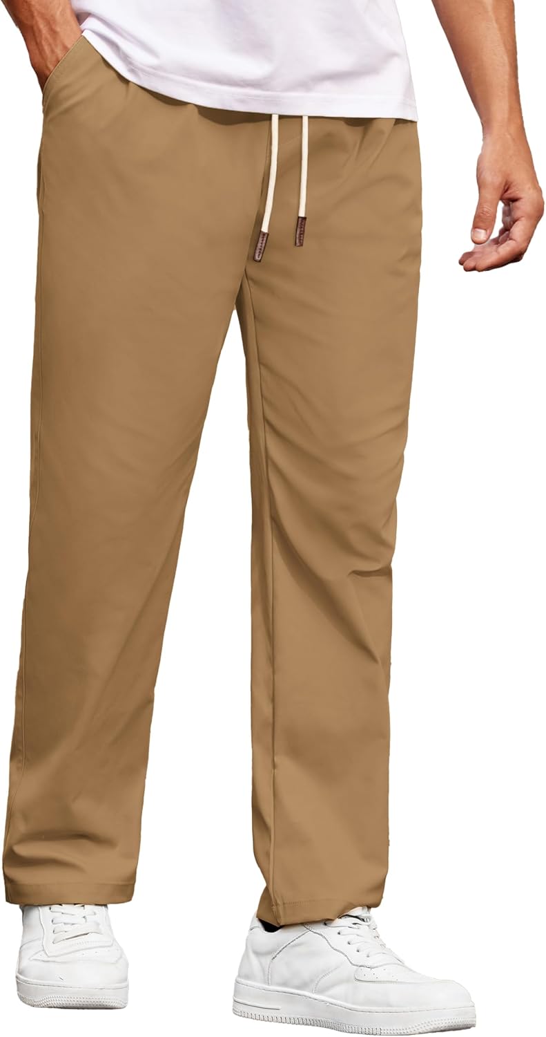 COOFANDY Men's Casual Chino Pants Drawstring Elastic Waist Relaxed Fit Pant