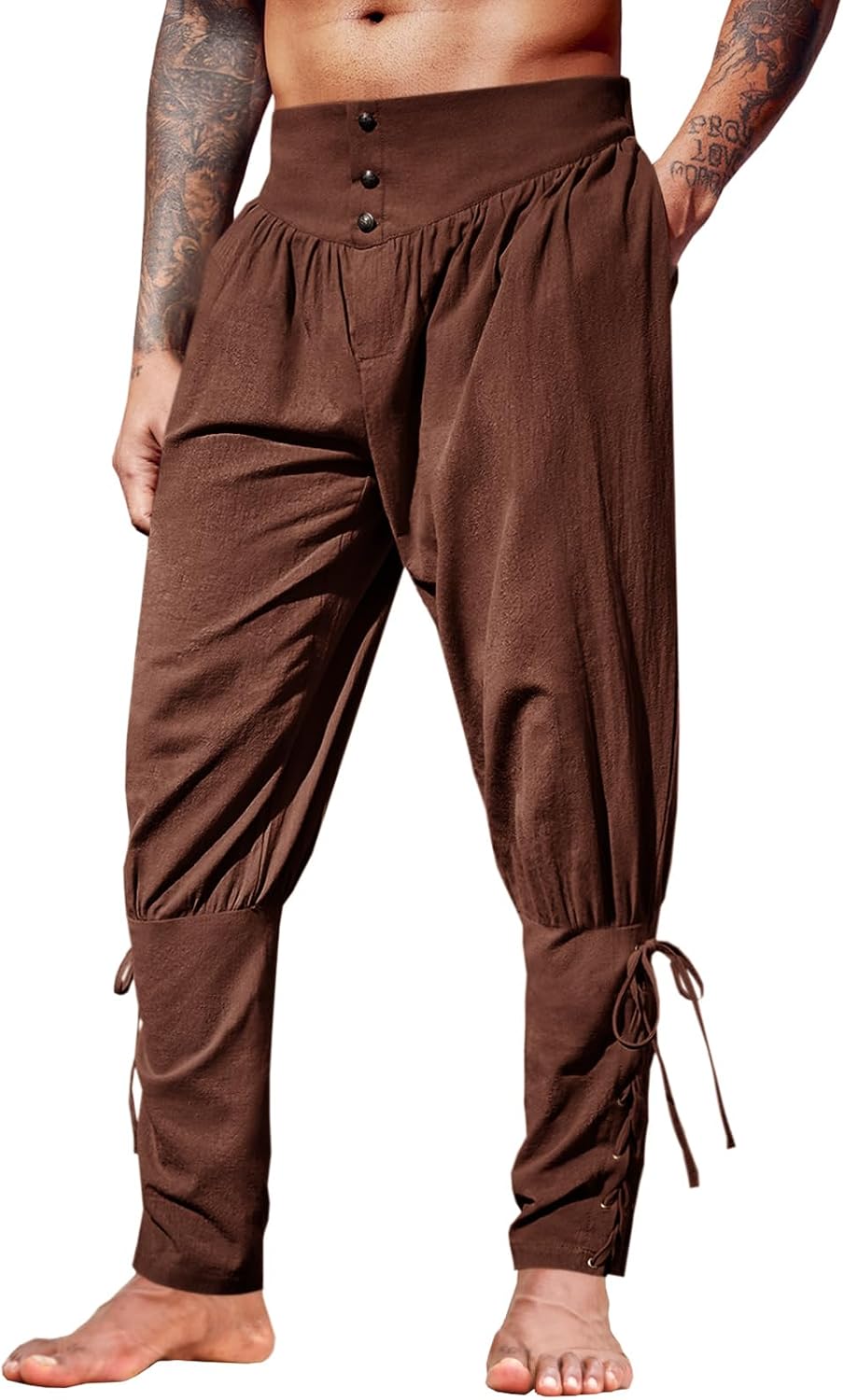 Runcati Mens Medieval Ankle Pants Renaissance Viking Linen Costume Trousers