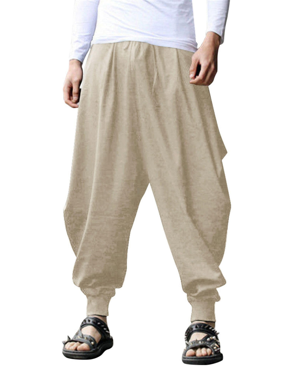 COOFANDY Men Hippie Harem Pants Baggy Linen Cotton Boho Yoga Pants Summer Beach Pants Casual Drop Crotch Trouser