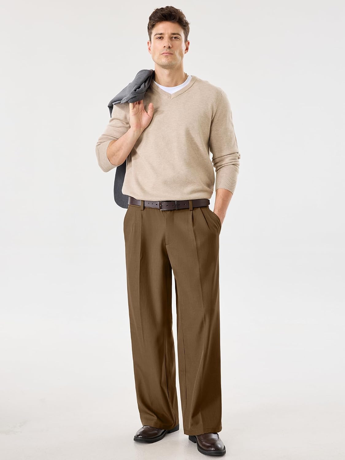 Comdecevis Men's Pleated Wide Leg Relaxed Fit Dress Pants