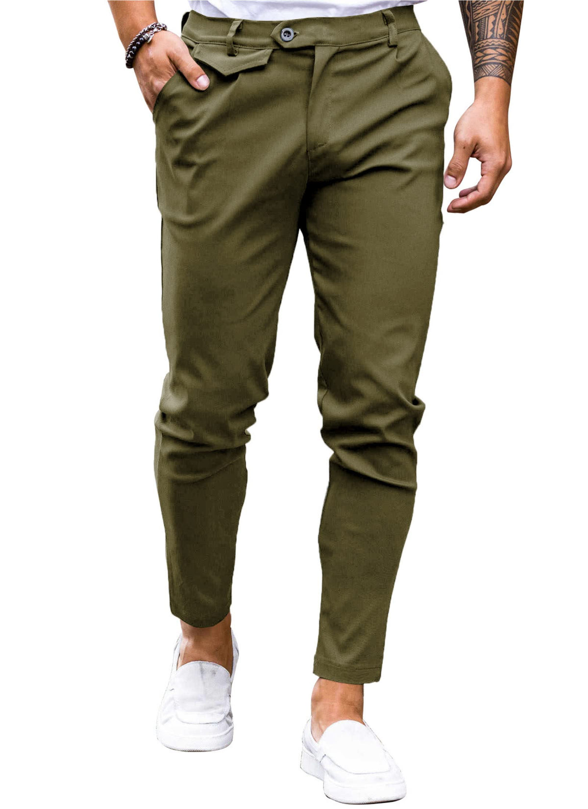 Mens Chinos Slim Fit Pants Stretch Tapered Dress Pant Casual Trousers