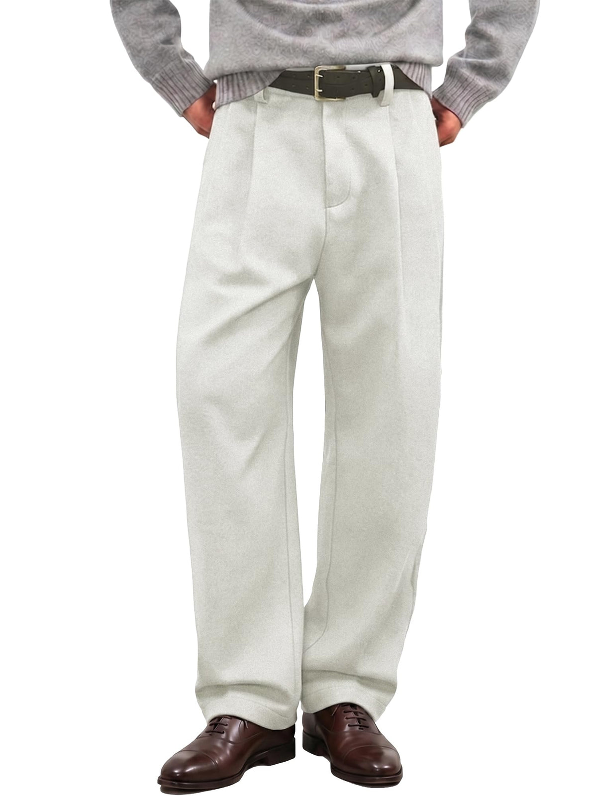 JMIERR Men's Baggy Pleated Wide Leg Loose Fit Brushed Casual Dress Pants