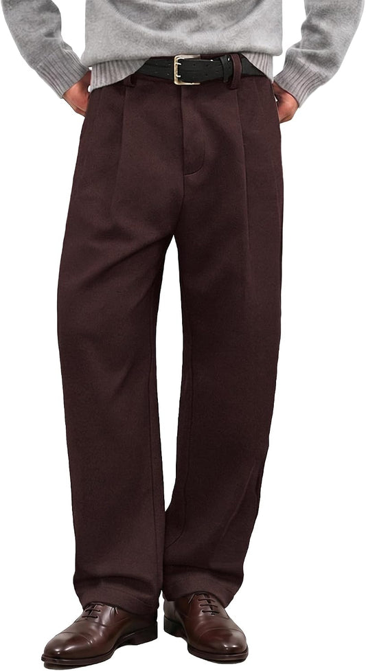 JMIERR Men's Baggy Pleated Wide Leg Loose Fit Brushed Casual Dress Pants