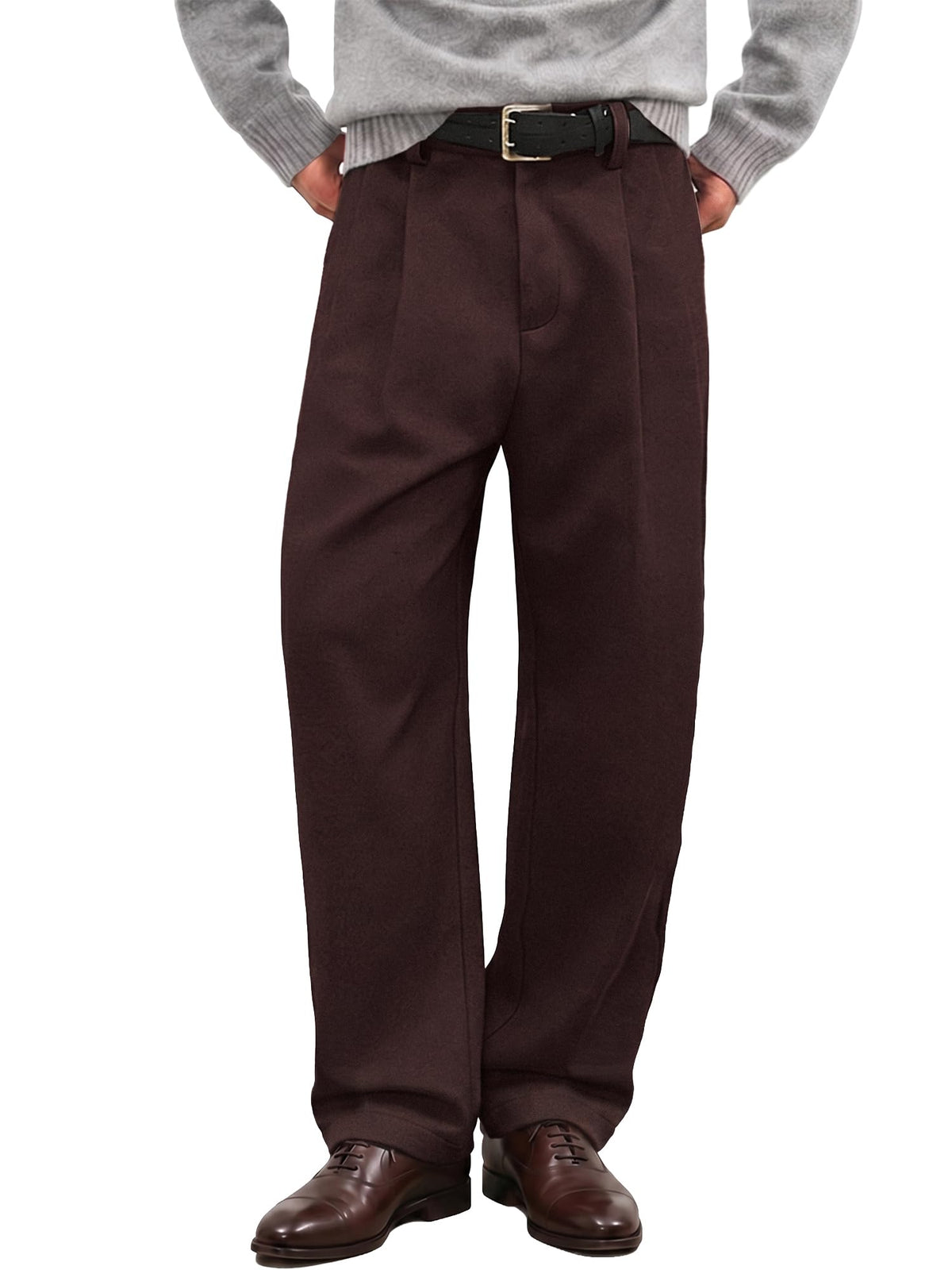 JMIERR Men's Baggy Pleated Wide Leg Loose Fit Brushed Casual Dress Pants