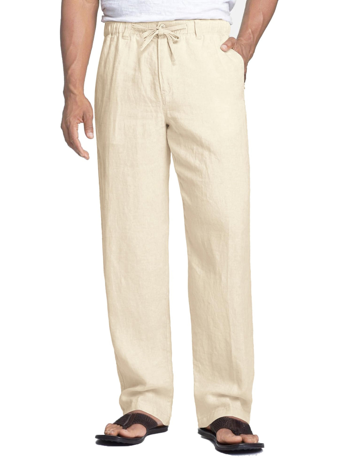 COOFANDY Men's Linen Pants Casual Lightweight Drawstring Beach Summer Pant