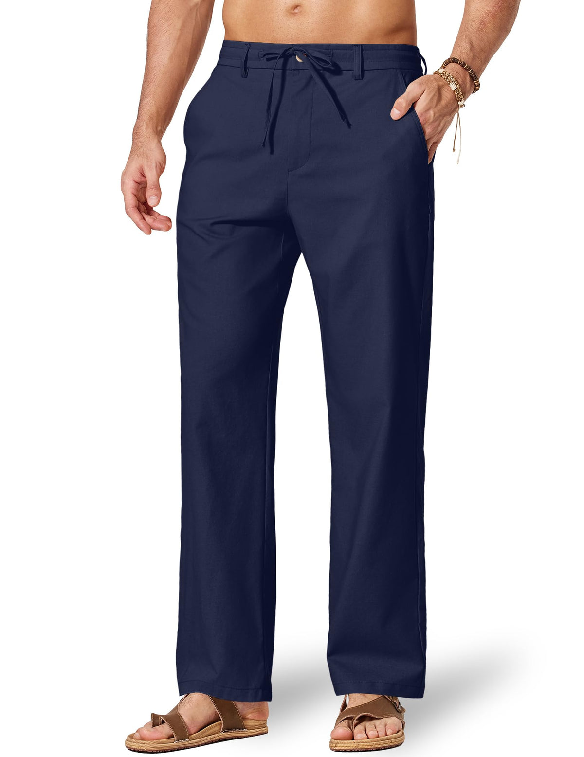 COOFANDY Men's Cotton Linen Pants [Relaxed Fit ] Casual Drawstring Dress Pants Beach Summer Lightweight Trousers