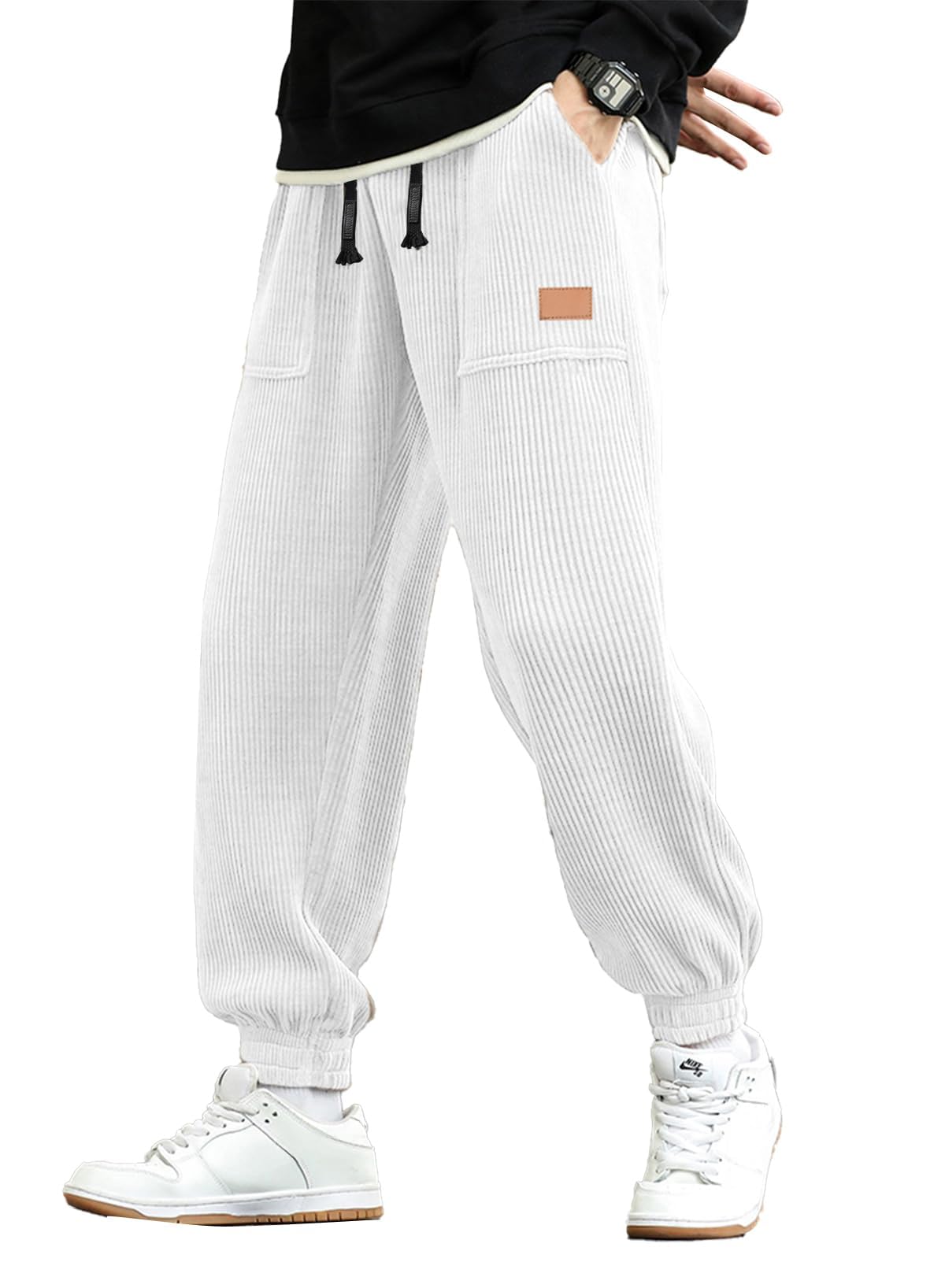 JMIERR Mens Corduroy Drawstring Sweatpants Casual Joggers Relaxed Fit Pants