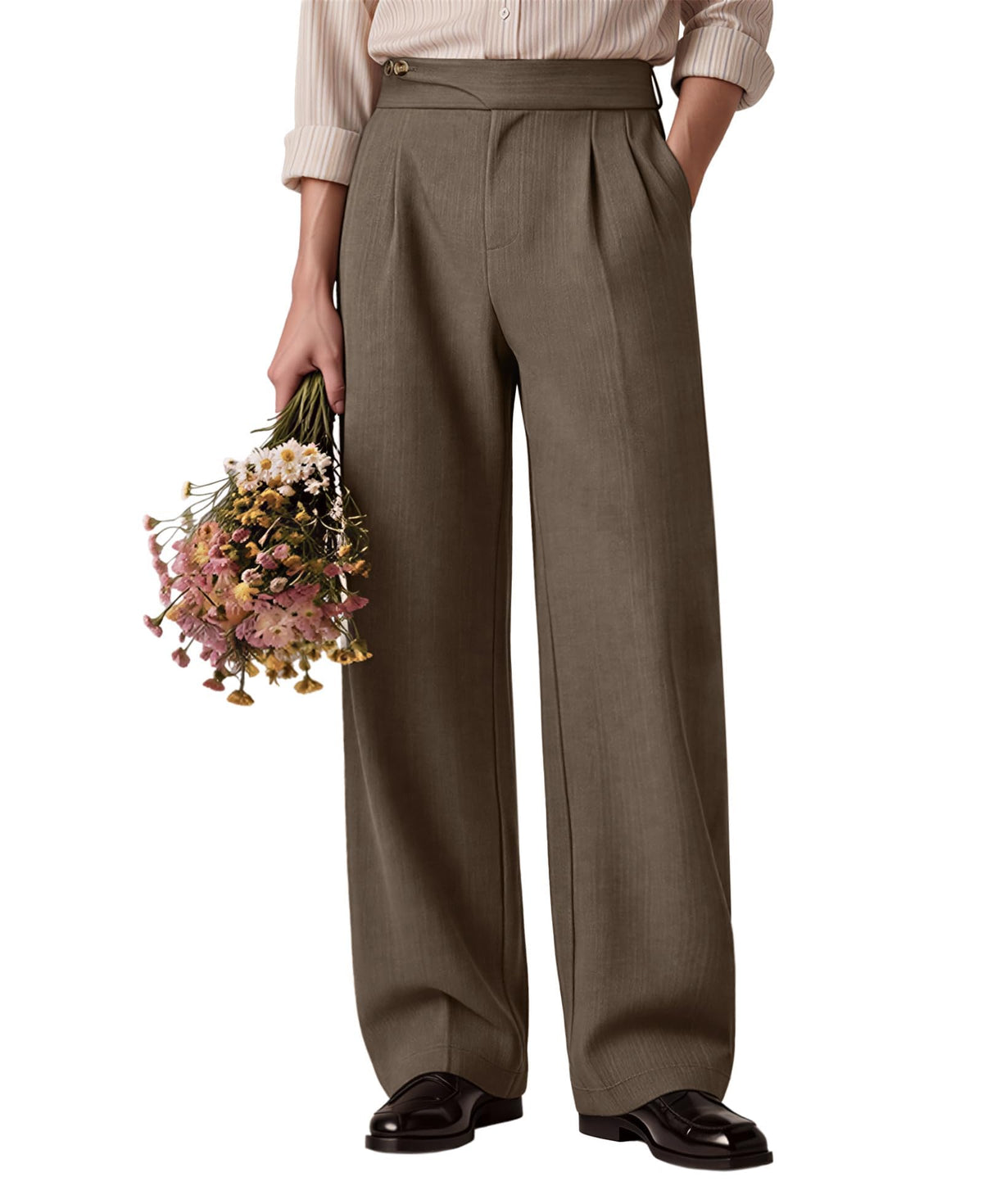 Susclude Mens Baggy Dress Pants Old Money Vintage Pleated Wide Leg Pants Summer Casual Slacks Relaxed Fit Trousers