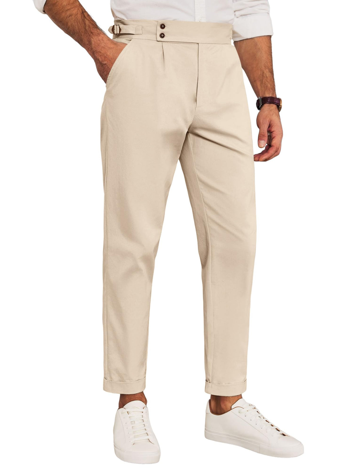 Runcati Mens Chinos Slim Fit Pleated Front Tapered Casual Dress Pants