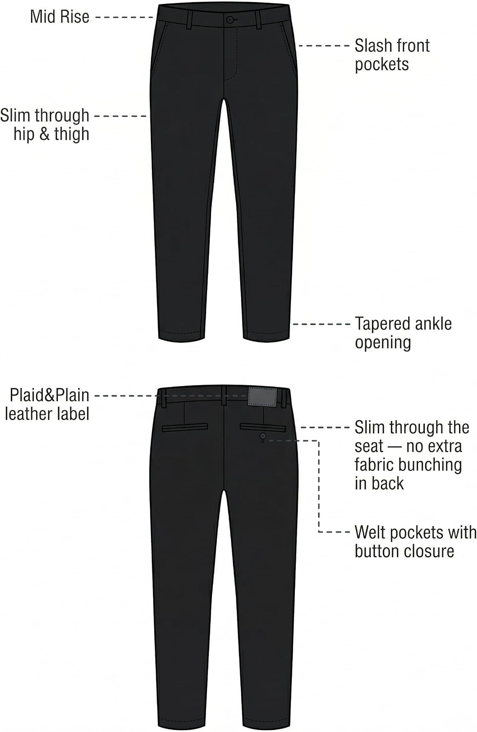 Plaid&Plain Men’s Slim Fit Khaki Pants Men’s Tapered Chino Pants