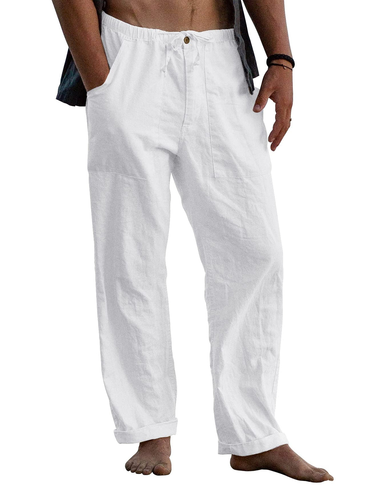Gafeng Mens Linen Pants Yoga Casual Beach Summer Harem Baggy Trousers