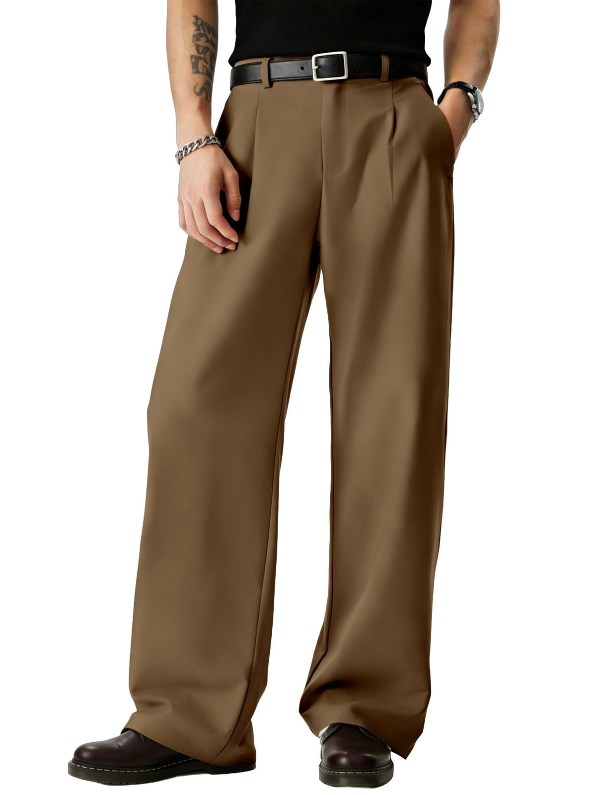 JMIERR Mens Baggy Casual Dress Pants Lightweight Pleated Old Money Wide Leg Pants Loose Relaxed Fit Trousers
