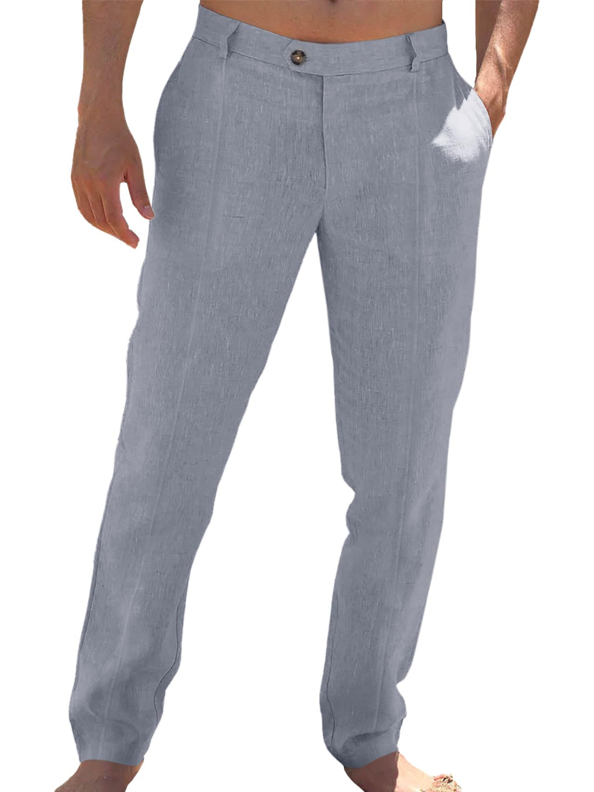 Runcati Mens Cotton Linen Casual Pants Dress Elastic Waist Trousers Slacks