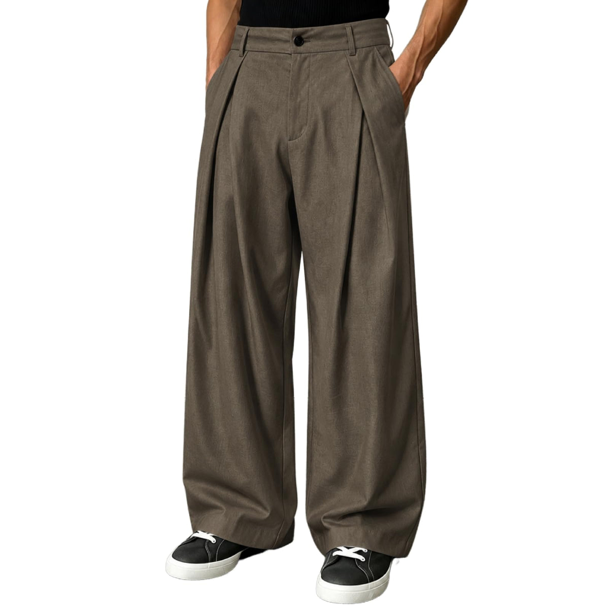 Percle Mens Baggy Casual Pants Elastic Back Waist Pleated Wide Leg Slacks