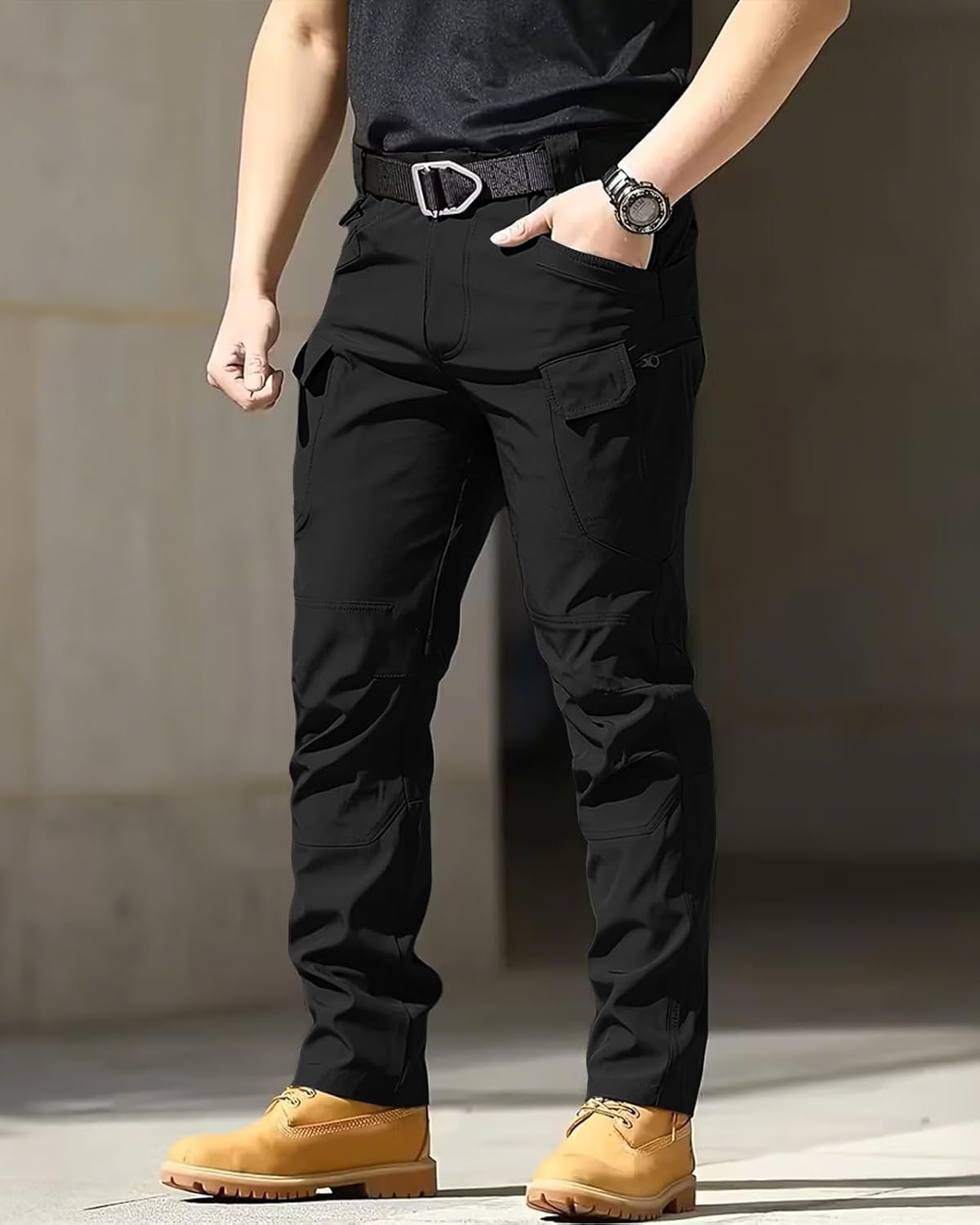 whox Men's Cargo Tactical Pants Work Hiking Trousers Waterproof Lightweight Elastic Waist for Travel with Pockets(No Belt)