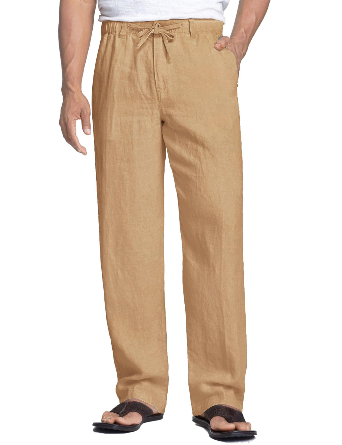 COOFANDY Men's Linen Pants Casual Lightweight Drawstring Beach Summer Pant
