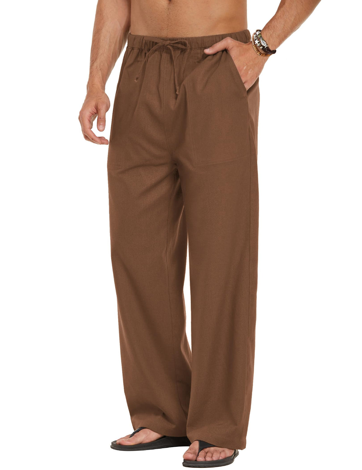 COOFANDY Men Linen Pants Casual Elastic Waist Drawstring Pants Summer Beach