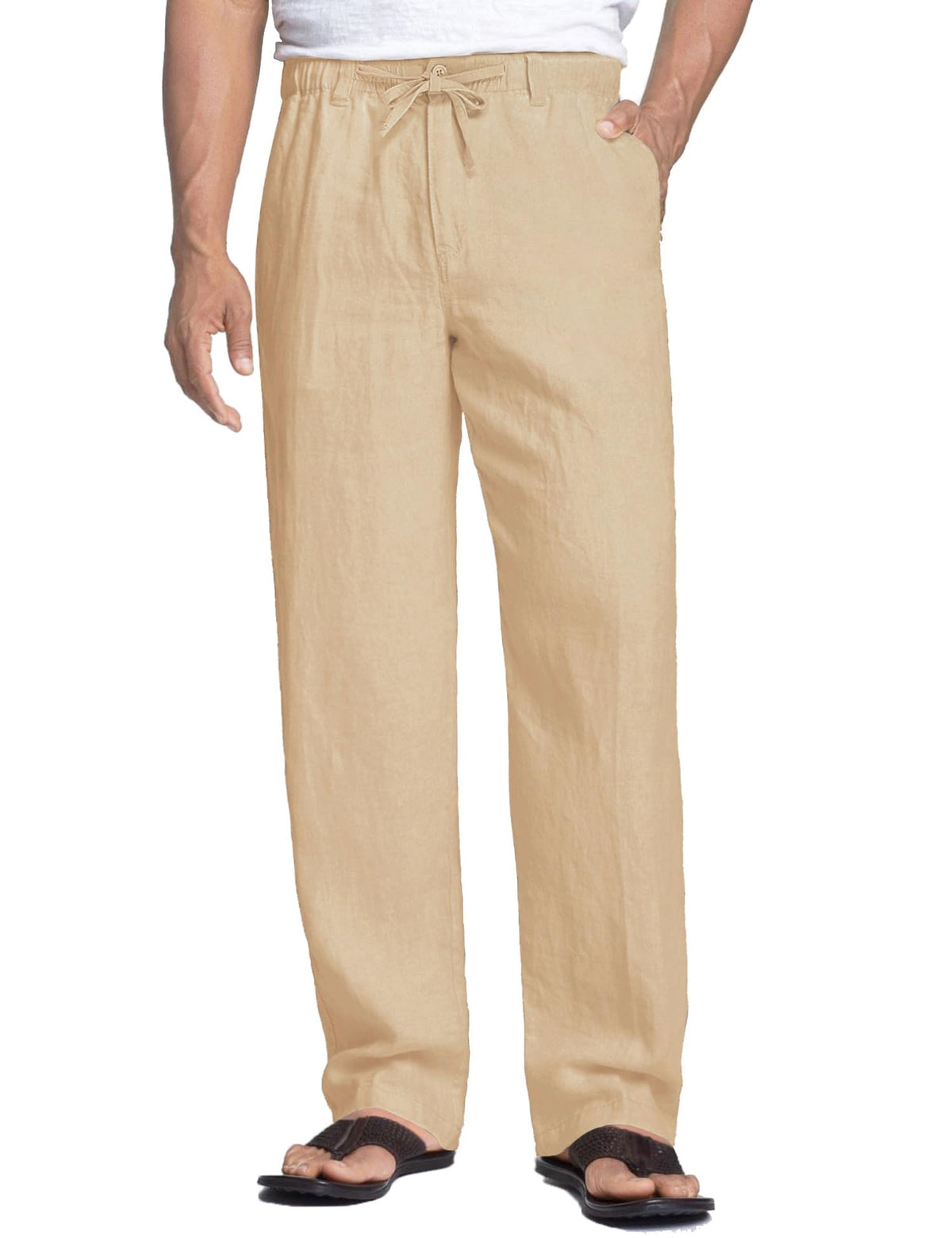 COOFANDY Men's Linen Pants Casual Lightweight Drawstring Beach Summer Pant